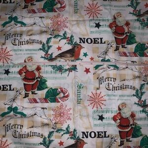 Santa Noel  Merry Christmas  Snowflake Candy Cane Cotton Fabric 1 Yard And Half